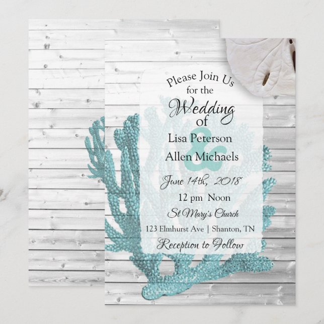 Invitaciones a la Boda de Madera Blanca Lavada (Anverso / Reverso)