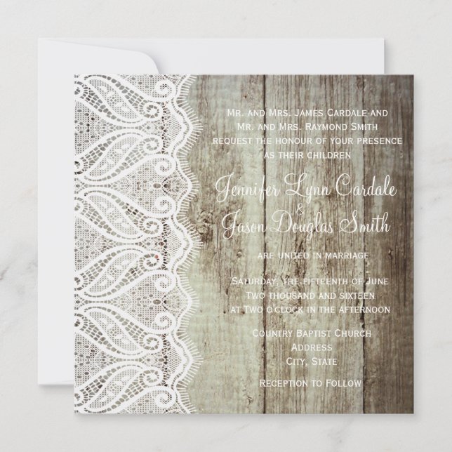 Invitaciones a la Boda de Madera de Barno y a la B (Anverso)