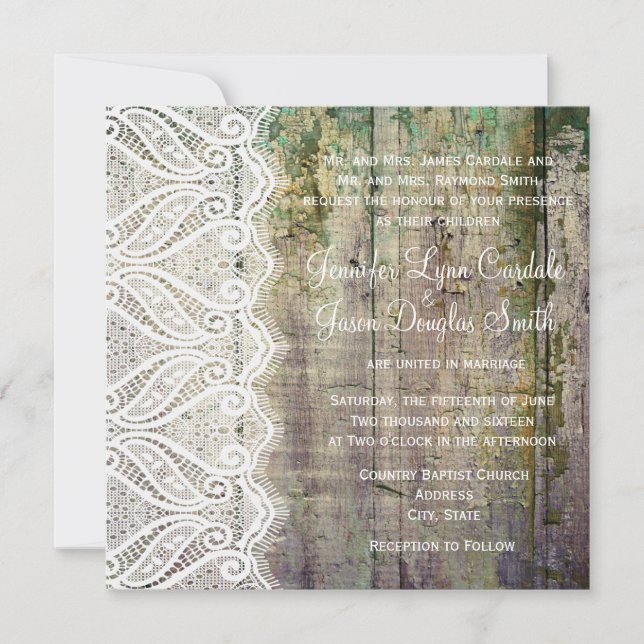 Invitaciones a la Boda de Madera de Barno y a la B (Anverso)