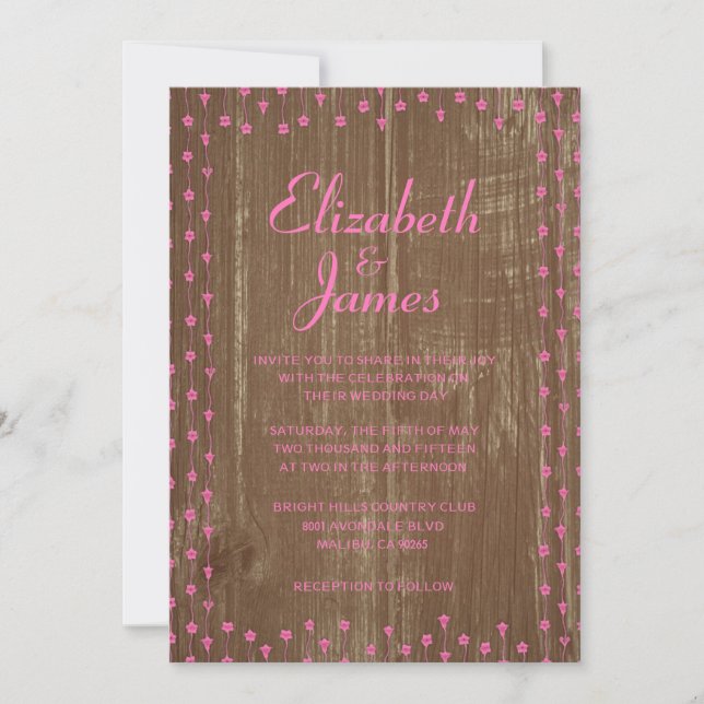 Invitaciones a la boda de madera de campo rústico  (Anverso)