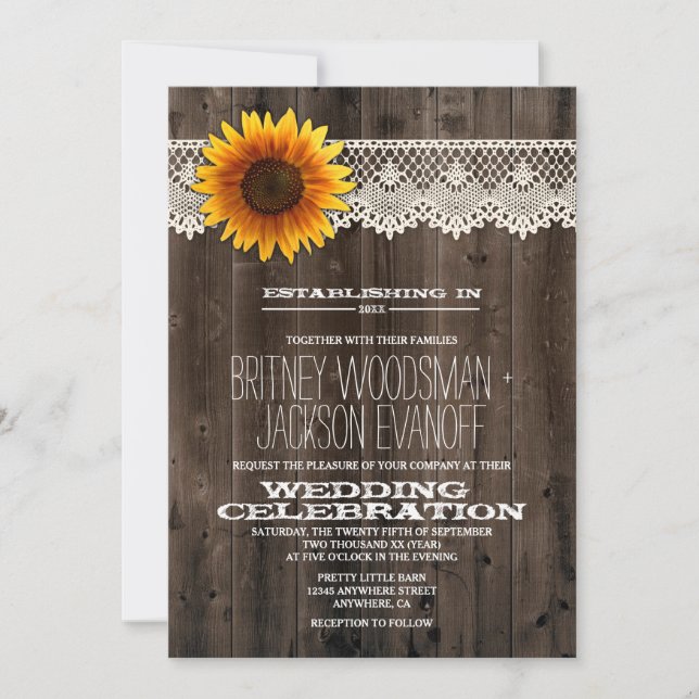 Invitaciones a la Boda de Madera de Cereales y Caz (Anverso)