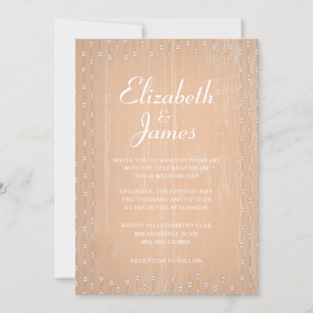 Invitaciones a la Boda de Madera Rústica de Campo  (Anverso)