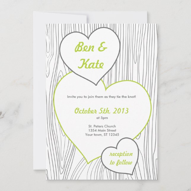 Invitaciones a la boda de madera - verde claro, gr (Anverso)
