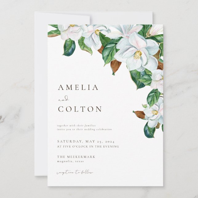 Invitaciones a la boda de Magnolia Flor blanca del (Anverso)