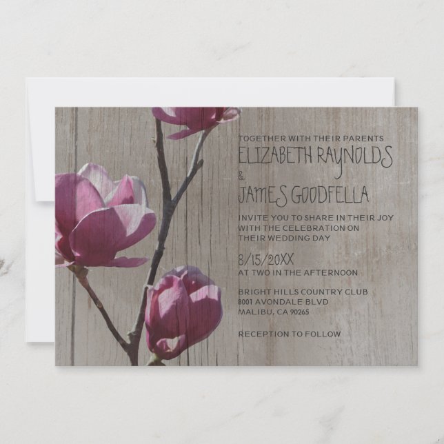 Invitaciones a la boda de Magnolias Rusticas (Anverso)