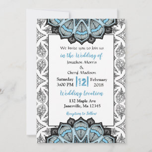 Invitaciones a la boda de manala azul, negra y bla