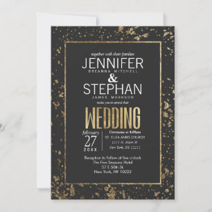 Invitaciones a la boda de manchas de pintura dorad