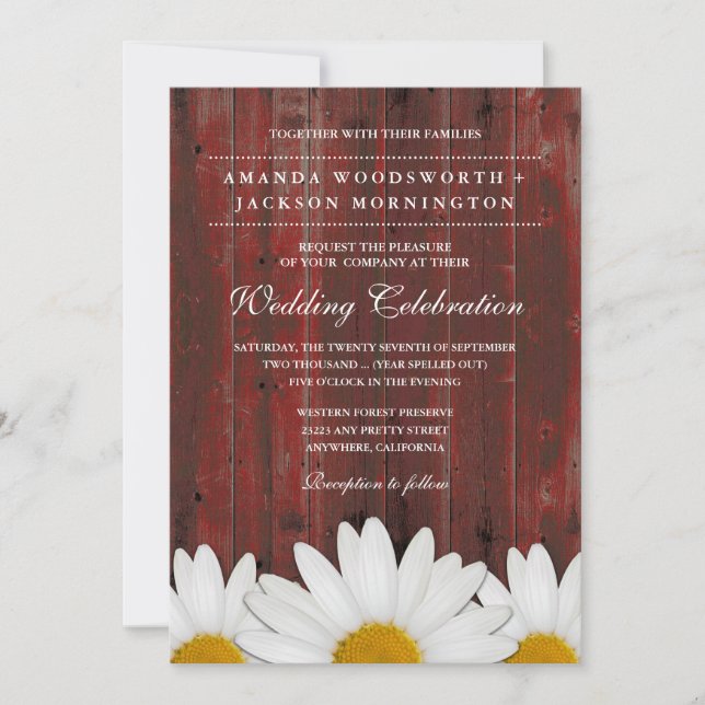Invitaciones a la boda de marea rusa en madera roj (Anverso)