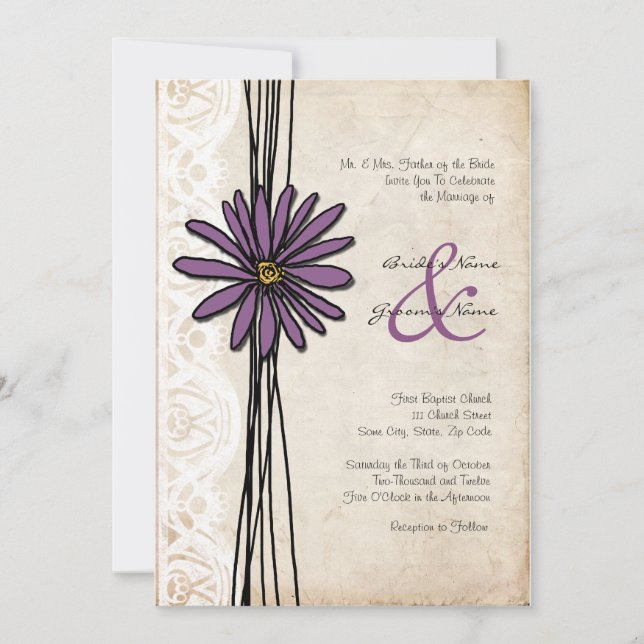 Invitaciones a la boda de marea violeta (Anverso)