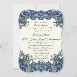 Invitaciones a la boda de marfil de pavo real azul
