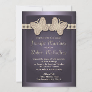 Invitaciones a la boda de mariposa con tintes mora