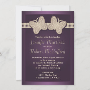 Invitaciones a la boda de mariposa de berenjena