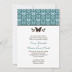 Invitaciones a la boda de mariposas marrones Verde