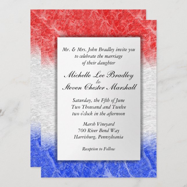Invitaciones a la boda de mármol blanco y azul (Anverso / Reverso)