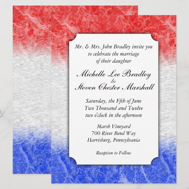 Invitaciones a la boda de mármol blanco y azul (Anverso / Reverso)