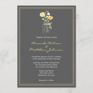 Invitaciones a la boda de masón gris y amarillo