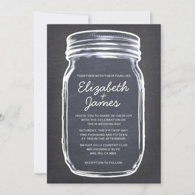 Invitaciones a la boda de Mason Jar en blanco negr (Anverso)