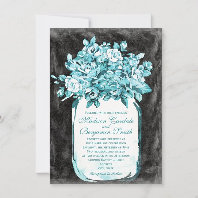 Invitaciones a la boda de Mason Jar Flowers Chalkb (Anverso)