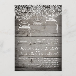 Invitaciones a la boda de Mason Jar Lace Barn Wood
