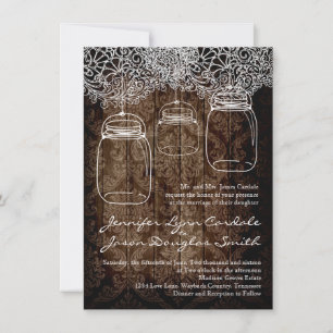 Invitaciones a la boda de Mason Jar Lace Barn Wood