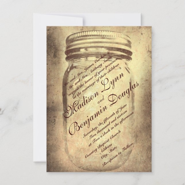 Invitaciones a la boda de Mason Jar, un país ruso (Anverso)