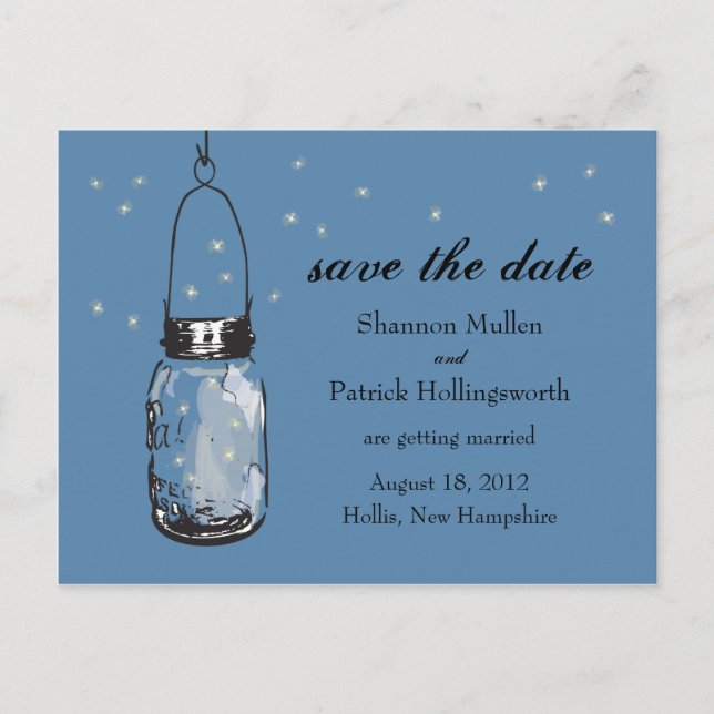 Invitaciones a la boda de Mason Jar y Fireflies (Anverso)