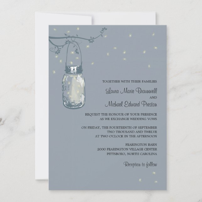 Invitaciones a la boda de Mason Jar y Fireflies (Anverso)