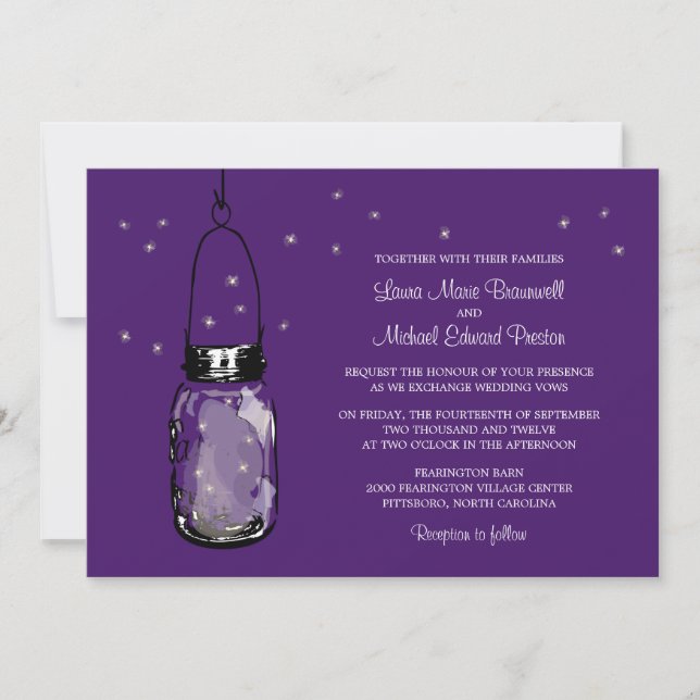 Invitaciones a la boda de Mason Jar y Fireflies (Anverso)