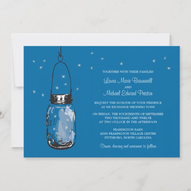 Invitaciones a la boda de Mason Jar y Fireflies (Anverso)