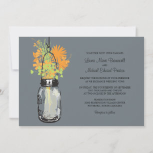 Invitaciones a la boda de Mason Jar y Wildflower