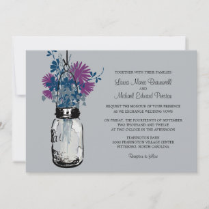 Invitaciones a la boda de Mason Jar y Wildflower