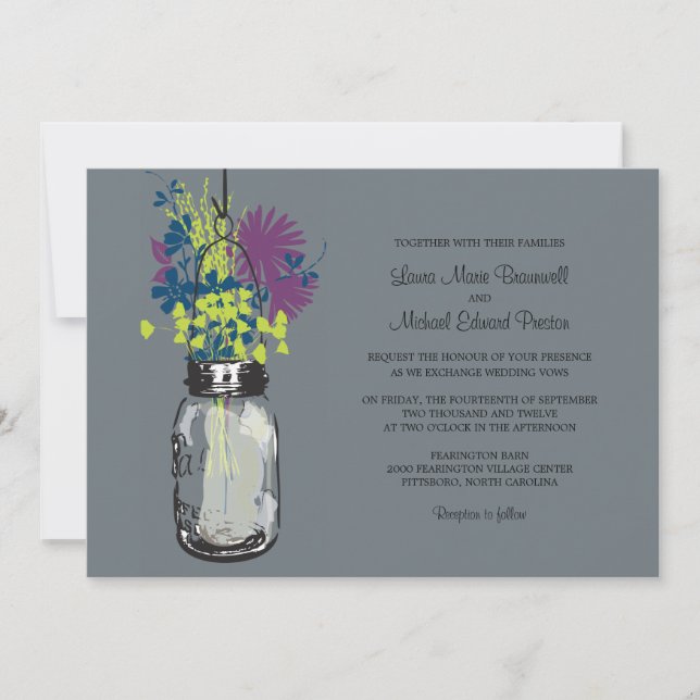 Invitaciones a la boda de Mason Jar y Wildflowers (Anverso)