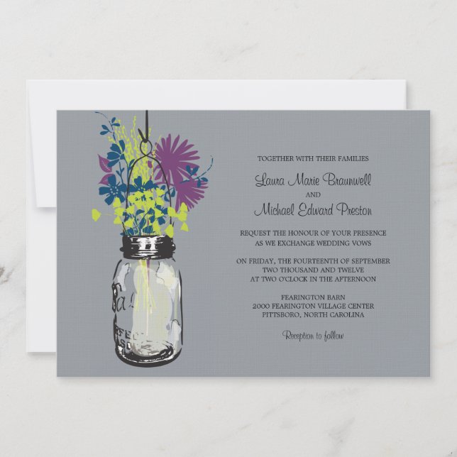 Invitaciones a la boda de Mason Jar y Wildflowers (Anverso)