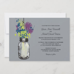 Invitaciones a la boda de Mason Jar y Wildflowers
