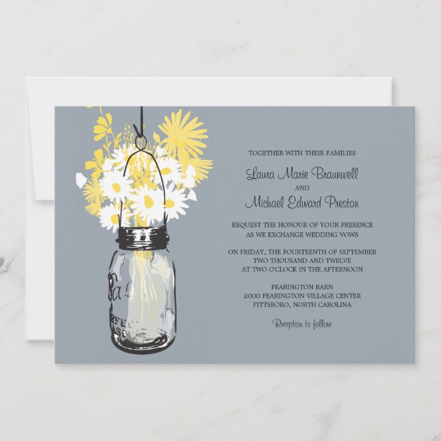 Invitaciones a la boda de Mason Jar y Wildflowers (Anverso)