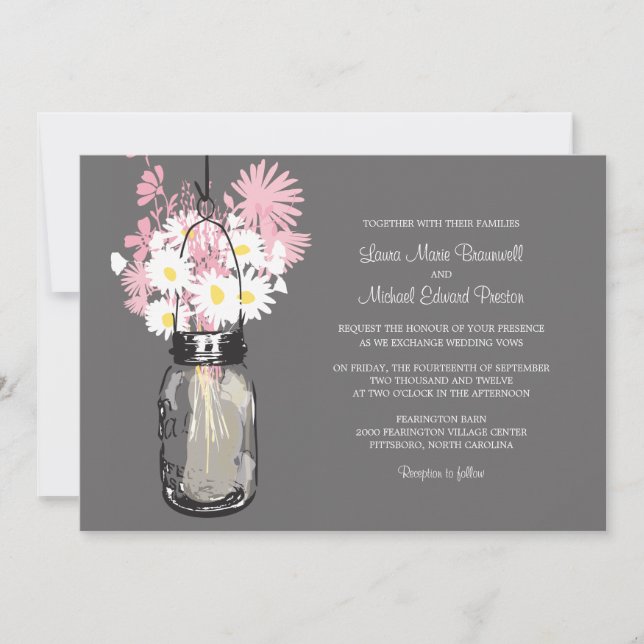 Invitaciones a la boda de Mason Jar y Wildflowers (Anverso)