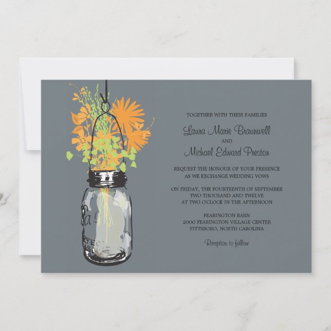 Invitaciones a la boda de Mason Jar y Wildflowers (Anverso)