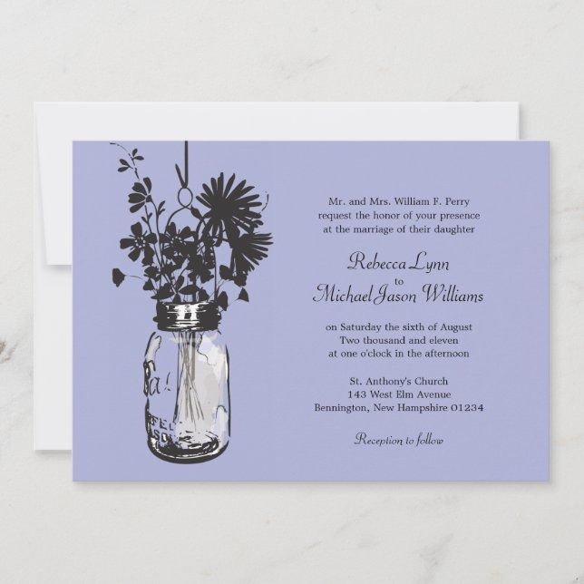 Invitaciones a la boda de Mason Jar y Wildflowers (Anverso)