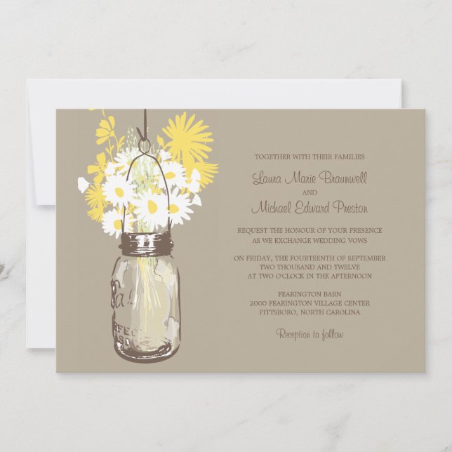 Invitaciones a la boda de Mason Jar y Wildflowers (Anverso)