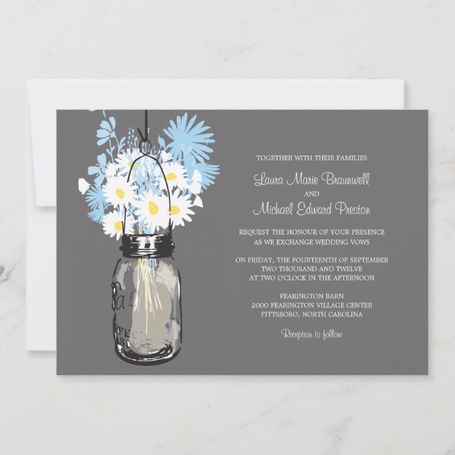 Invitaciones a la boda de Mason Jar y Wildflowers (Anverso)
