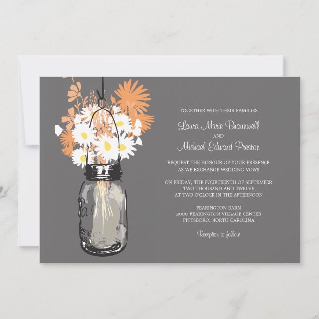 Invitaciones a la boda de Mason Jar y Wildflowers (Anverso)