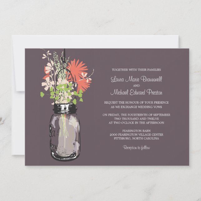 Invitaciones a la boda de Mason Jar y Wildflowers (Anverso)