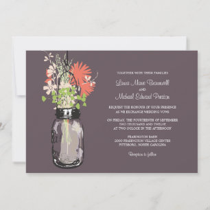 Invitaciones a la boda de Mason Jar y Wildflowers