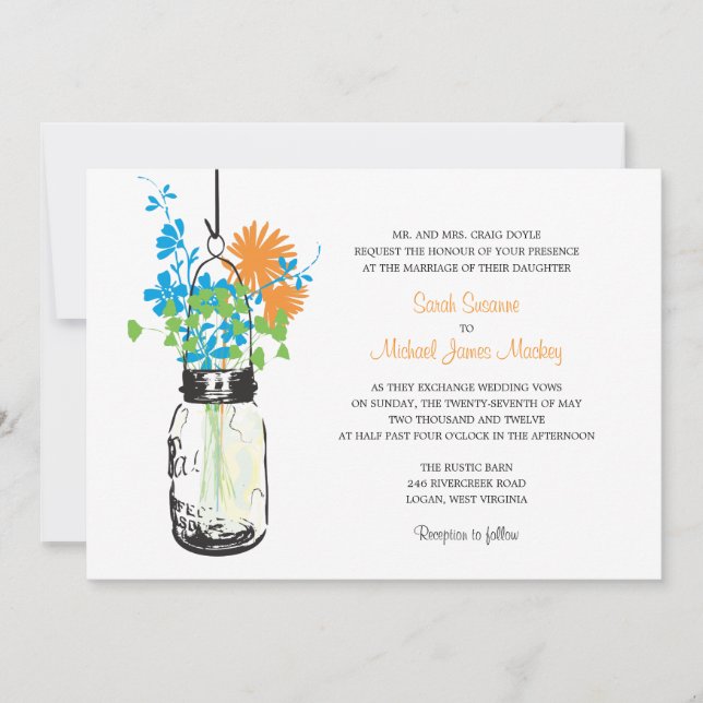 Invitaciones a la boda de Mason Jar y Wildflowers (Anverso)