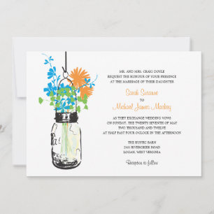 Invitaciones a la boda de Mason Jar y Wildflowers