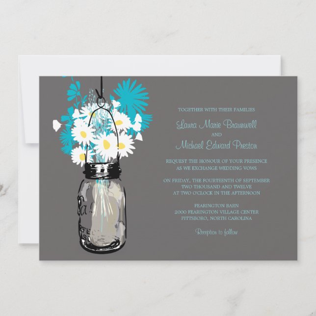 Invitaciones a la boda de Mason Jar y Wildflowers (Anverso)