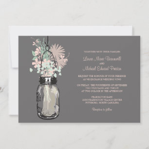 Invitaciones a la boda de Mason Jar y Wildflowers