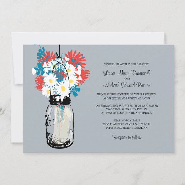 Invitaciones a la boda de Mason Jar y Wildflowers (Anverso)