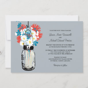 Invitaciones a la boda de Mason Jar y Wildflowers