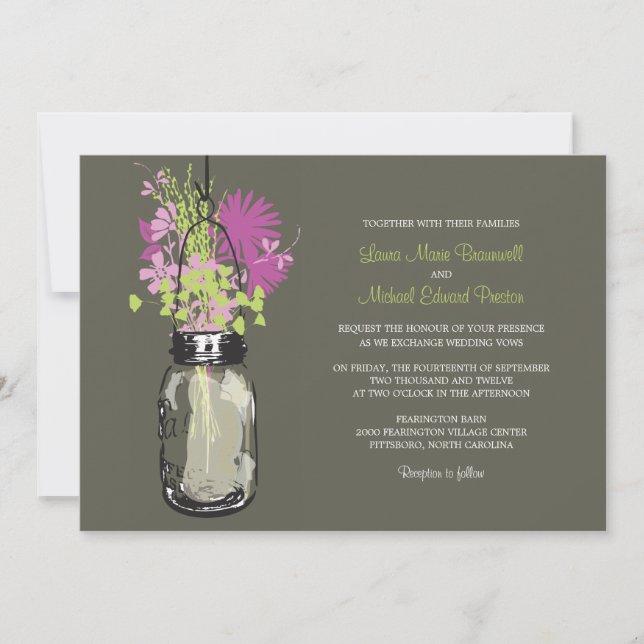 Invitaciones a la boda de Mason Jar y Wildflowers (Anverso)